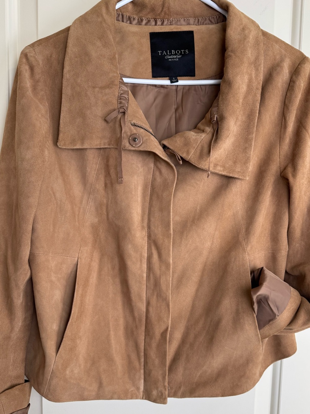 Talbots Established 1947 Petite S Camel Brown Suede Leather Zip Jacket